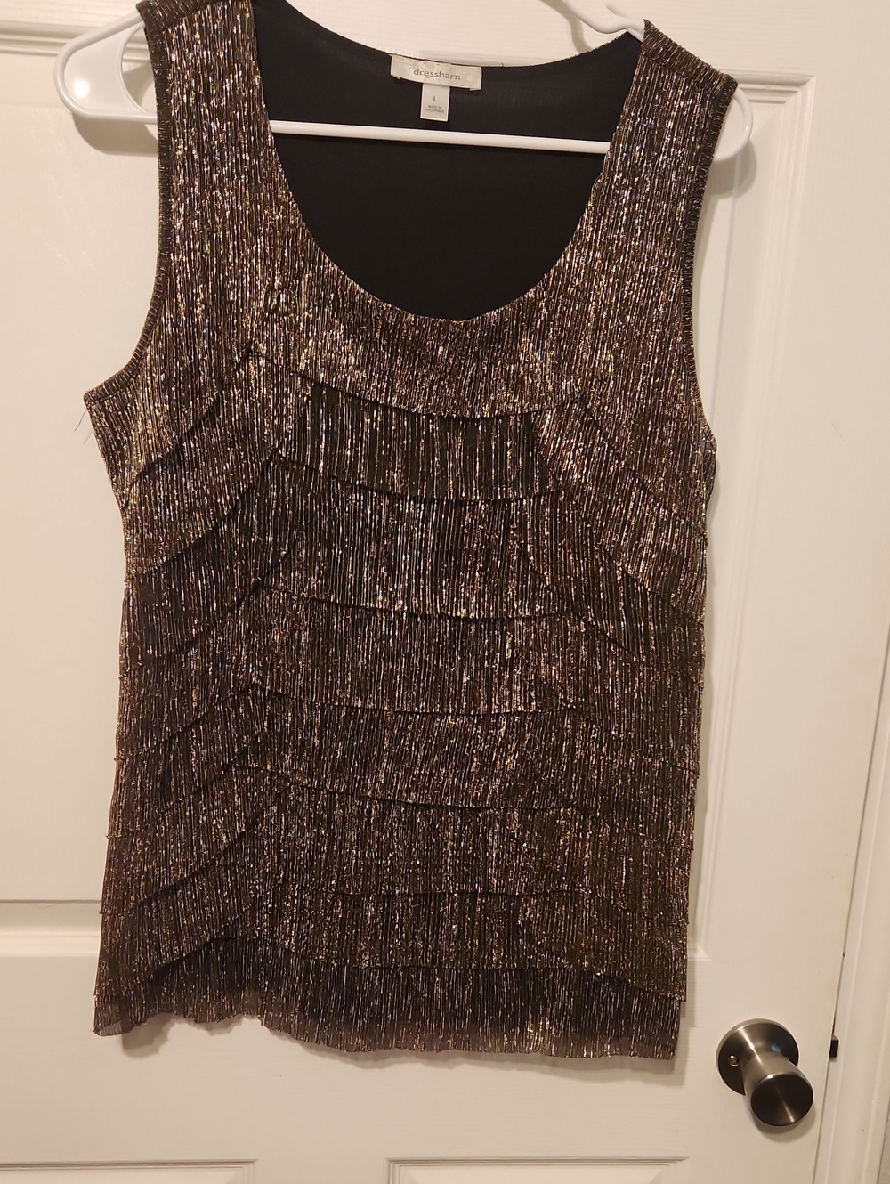 dressbarn Metallic Bronze and Black Tiered Sleeveless Top